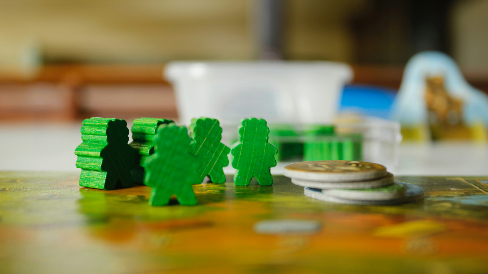 Board game pieces on a table
